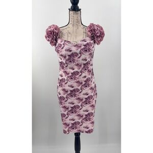 B44‎ Chiara Boni Sweetheart Sheath Mini Dress L Purple Floral Cocktail Wedding